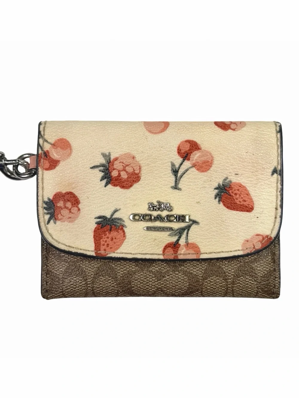 COACH F59176 Card Pouch In Signature Canvas With Fruit Print - 4” x 3”